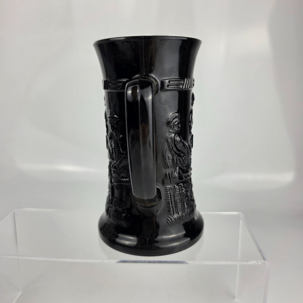 Tiara Exclusive Black Glass Tavern Scene Beer Stein Tankard Mug Set of 2 NOS - Picture 6 of 11